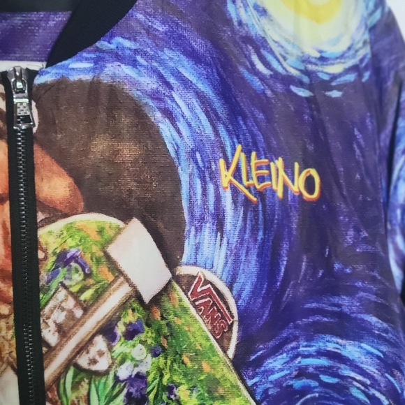 Men's Kleino Van Gogh Starry Night Skater Artsy Bomber Jacket - Size Medium - Picture 6 of 15